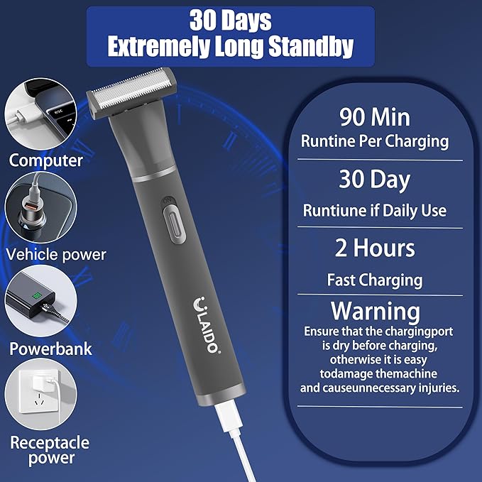 Body Hair Trimmer for Men, 4 in 1 Versatile Trimmer Shavers for Groin/Ball/Beard/Eyebrow/Nose/Ear Hair Shaver, USB-C Electric Pubic Hair Trimmer for Smooth Shaving with Storage Bag