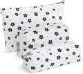 3 Pcs Makeup Bag Set for Women Corduroy Cosmetic Pouch Aesthetic Smile Travel Toiletry Bag Cute Purse Pouch Pencil Case Makeup Brushes Storage Organizer with Zipper(White,Floret)