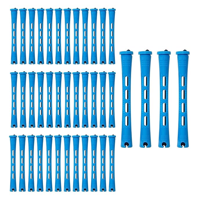 40 Pieces Plastic Perm Rods Set, Cold Wave Rod, Non-Slip Hair Rollers, Perming Curlers with Elastic Rubber Band For Women’s Short Long Natural Hair(Blue,0.35 Inch)