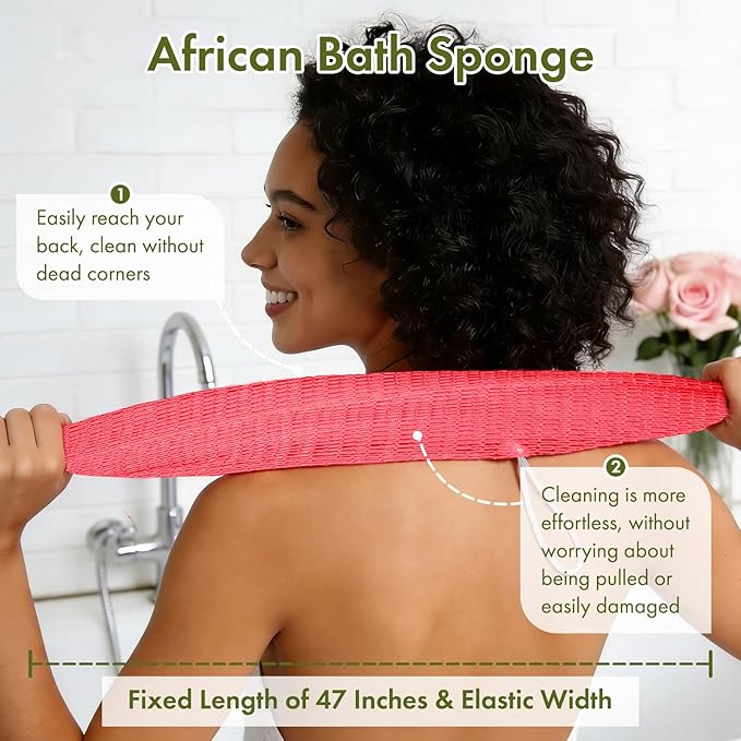 African Net Sponge Authentic, 47 inches Exfoliating Body Scrubber, Back Scrubber for Shower, African Bath Sponge with Knots, Durable Loofah Washcloth for Women & Men Daily Use