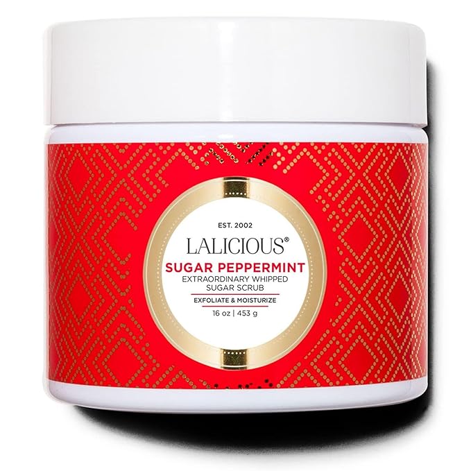LaLicious Sugar Peppermint Extraordinary Whipped Sugar Scrub - Cane Sugar Body & Foot Scrub, Exfoliating & Moisturizing Skin Care with Coconut Oil & Honey, No Parabens (16oz)