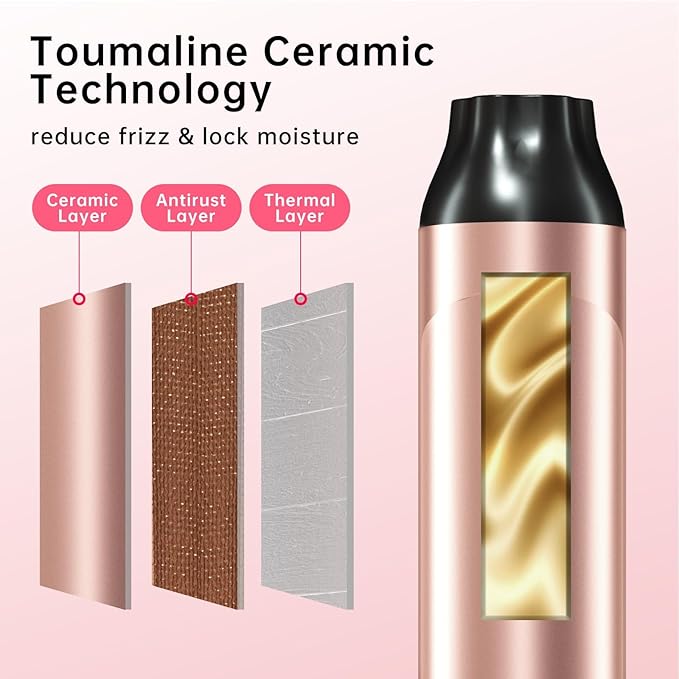 Hahahope Professional Two Inch Curling Iron with Clamp - Large Barrel Curling Wand for Long Hair, Dual Voltage, Adjustable Heat Settings, Lightweight Design Rose Gold