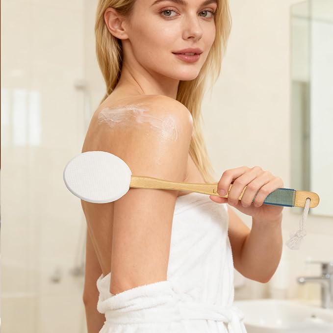 Lotion Applicator for Back Self Elderly with 4 Replaceable Pads & Long Curved Handle, Sunscreen Applicator for Kids, Seniors, Women to Apply Skin Creams, Ointment, Moisturizers and Self-Tanning Lotion