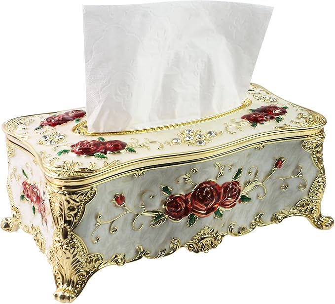 Geesatis Tissue Box Cover, Rectangle Tissue Box Holder, Rectangular Napkin Facial Tissues Holder for Bathroom Toilet Bedroom Living Room Table Desk Office Dresser, 1 Pcs White 9.05''x4.93''x3.74''
