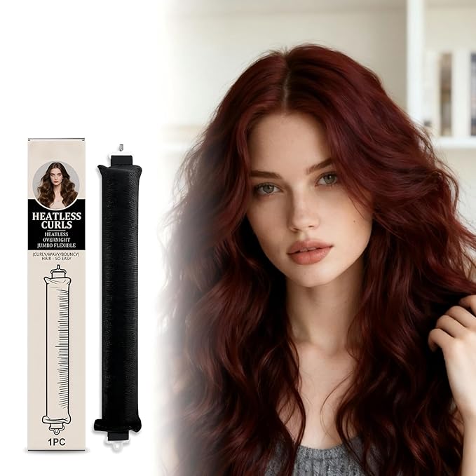 Heatless Hair Curls Overnight Curler - 4 Pcs Curling Rod to Sleep In, Velvet Hair Rollers with Satin Hair Scarf (Black)
