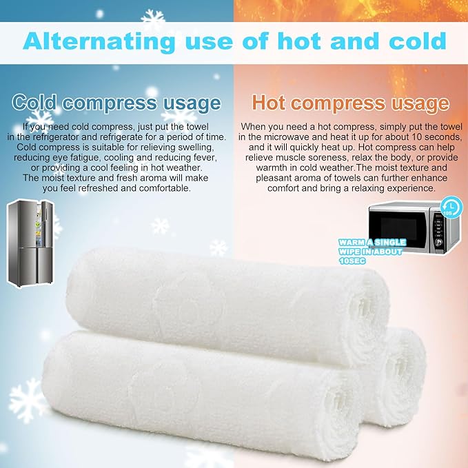 Moist Cotton Towel Bulk Moist Towelettes Individually Wrapped 8.7" x 8.7",White Towel Services,Refreshment Pre Moistened Towels for Travel Sport Party Spa Dentist (1 Count (Pack of 100), Unscented)