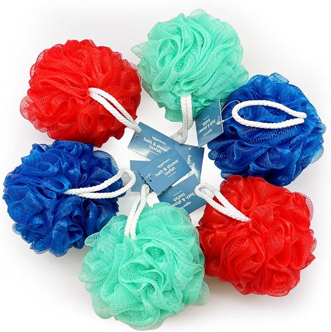 Amazon Basics Exfoliating Bath and Shower Loofah, Multicolor, Pack of 6