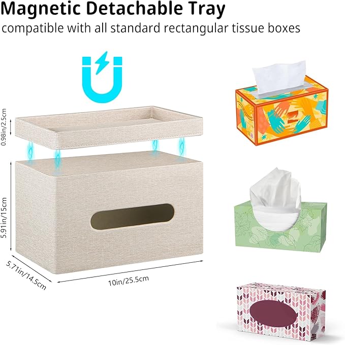 YAPISHI Large Tissue Box Cover Rectangle with Tray Storage, PU Leather Facial Tissue Holder, Fits 230-Count Family Size Kleenex, Modern Nightstand Organizer for Bathroom Office Home Decor