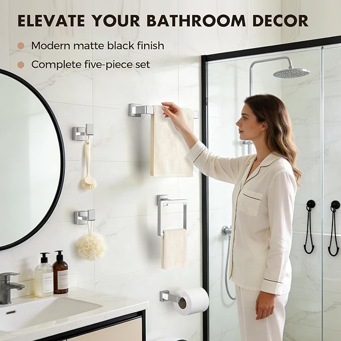 Bathroom Accessories Towel Bar Set: 20 Pieces Brushed Nickel Square Bathroom Hardware SUS304 Stainless Steel - Wall Mounted Towel Rack&Toilet Paper Holder&Towel Ring and Towel Hook