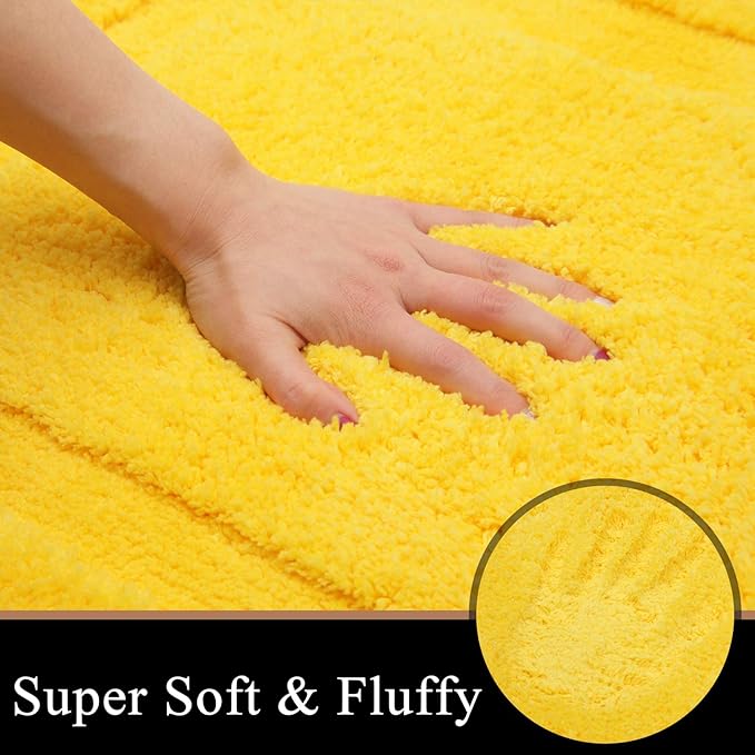 SHACOS Yellow Fall Bathroom Rugs Sets 3 Piece, 20"x32" + 20"x47" Non Slip Bath Mat and 20"x24" Toilet Rugs U Shaped Washable, Soft Fluffy Water Absorbent Bathroom Floor Mat