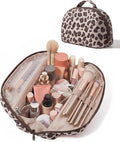 BAGSMART Travel Makeup Bag for Women, Portable Fold-down Cosmetic Case, Puffy Padded Make Up Organizer Pouch, Water-resistant Toiletry Bag for Toiletries, Brushes (Leopard Print)