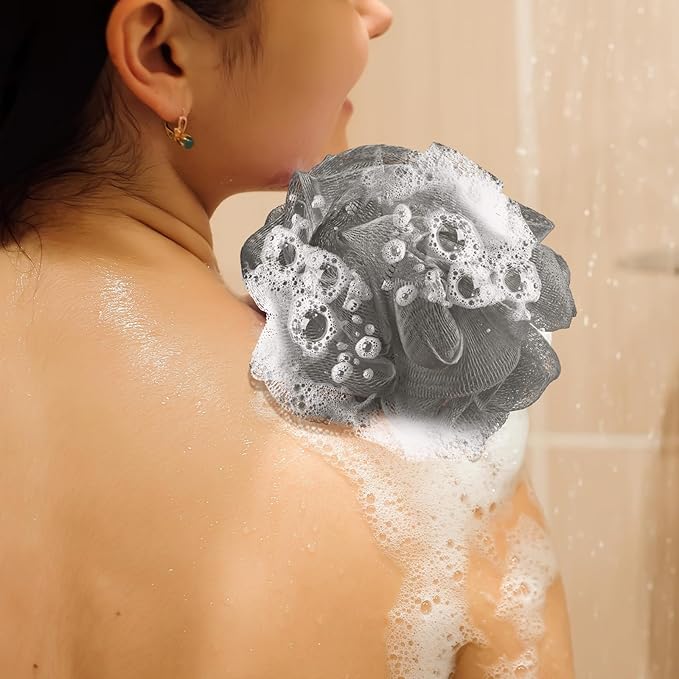 12 Pcs Travel Size Loofah Individually Wrapped, Small Shower Puff Bath Sponge Pouf Ball Bulk Mesh Bath Puff Mini Loofah Sponge with Case Bulk for Shower Care (25g,Morandi Color)