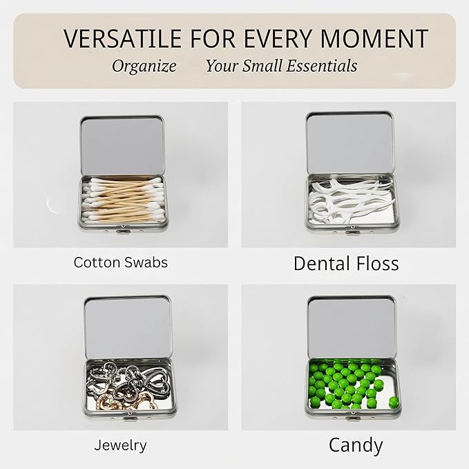 Bling Cotton Swab Holder for Travel,2PCS Portable Floss Pick Holder Case with Mirror,Storage Box for Cotton Swabs, Dental Floss, Hair Ties, and Small Essentials(Silver)