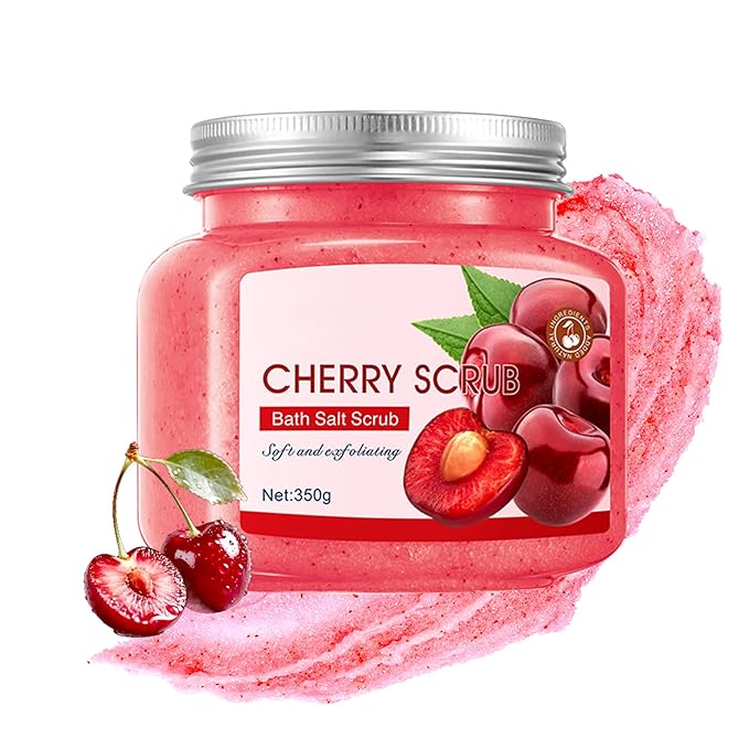 Cherry Body Exfoliator, Deep Cleaning Exfoliating Body Scrub, Moisturizing Nourishing Salt Rose Body Scrub, 350 g