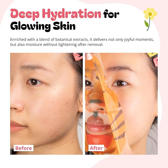 Epielle Character Face Mask Fuzzy Friends 6 Pack, Fun & Effective Korean Skin Care, Spa Party Favors, Easter Basket Stuffers, Birthday Gifts for Women, Self Care Gifts