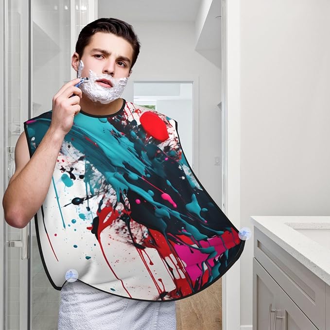 Abstract Paint Splashes Print Beard Bib Apron For Men, Beard Hair Catcher For Men Shaving Trimming,Beard Cape Cloth