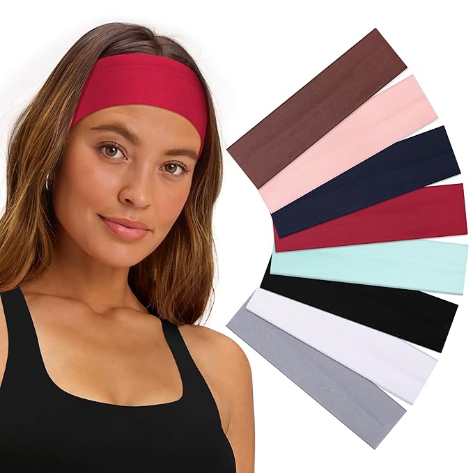 8 Pack Headbands for Women Non Slip - Stylish Sports Hair Bands for Women's Hair - Soft Cotton Cloth Stretchy Headbands for Women for Yoga, Outdoor Exercise Running