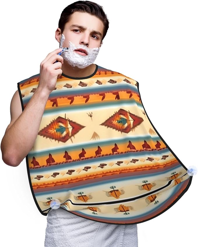 Native American Print Beard Bib Apron For Men, Beard Hair Catcher For Men Shaving Trimming,Beard Cape Cloth, Black