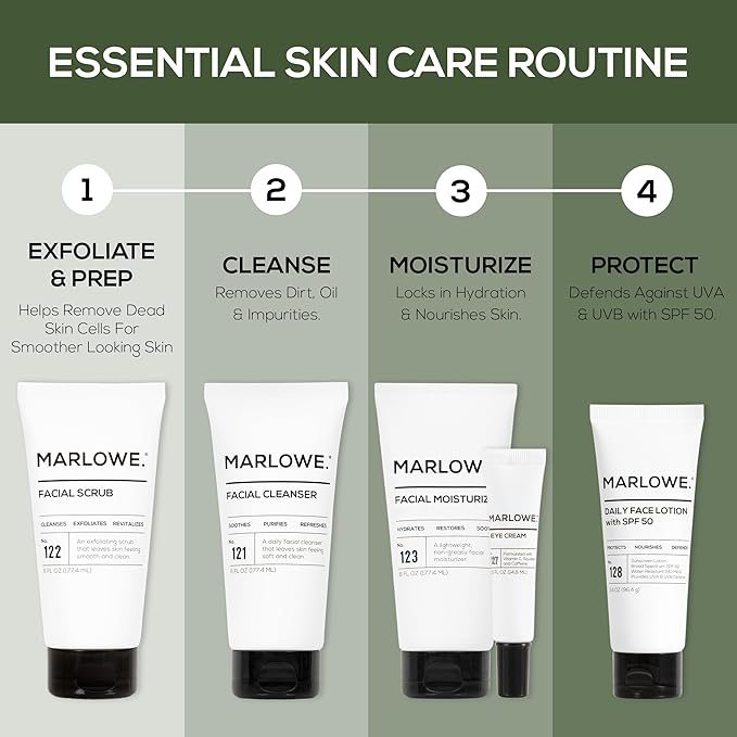 MARLOWE. No. 122 Facial Scrub for Men, 6 oz, Gentle Face Exfoliator with Apricot Seed Powder & Pumice, Cleanses & Smooths, Fresh Pine & Agarwood Scent