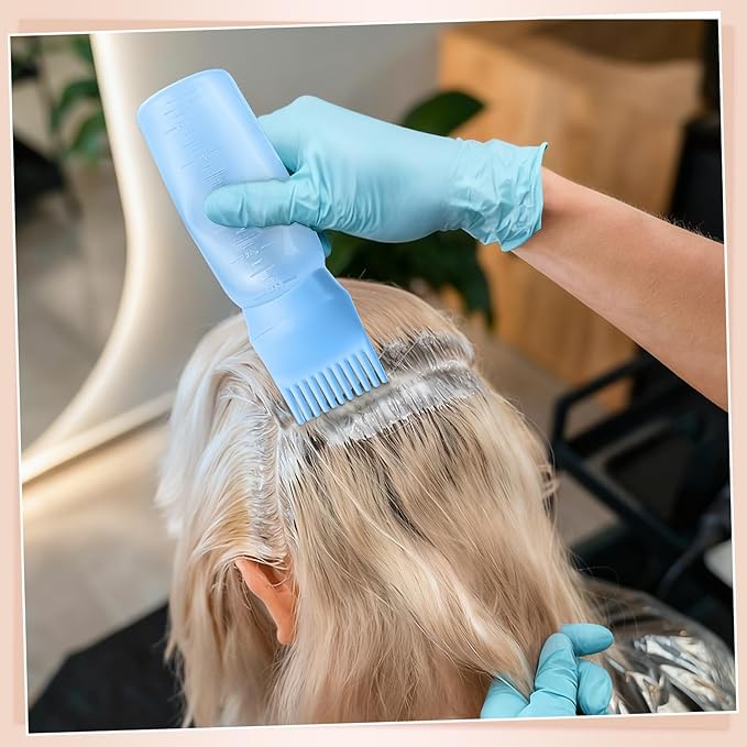 Pimoys Hair Oil Applicator Bottle for Scalp, Root Comb Applicator Bottles Hair Dye Squeeze Bottle Hair Coloring Tools (Blue)