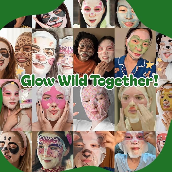 Epielle Character Face Mask Wild Kingdom 6 Pack, Fun & Effective Korean Skin Care, Spa Party Favors, Easter Basket Stuffers, Birthday Gifts for Women, Self Care Gifts
