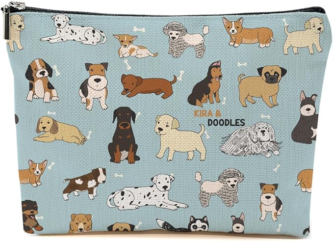 Cute Dogs Doodle Art Makeup Bag, Funny Dog Cosmetic Bag Travel Organizer Bags Makeup Pouch, Portable Travel Toiletry Bag, Christmas Birthday Friendship Gifts for Dog Lovers Women Girls Sisters
