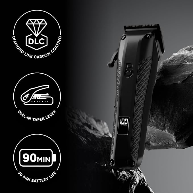 The Beard Club Pro Beard Trimmer for Men - Professional Men's Hair Trimmer for Barbers - Electric Cordless Rechargeable High Power 13,000 RPM - 10 Guides - Taper Lever - Diamond Like Carbon Blades