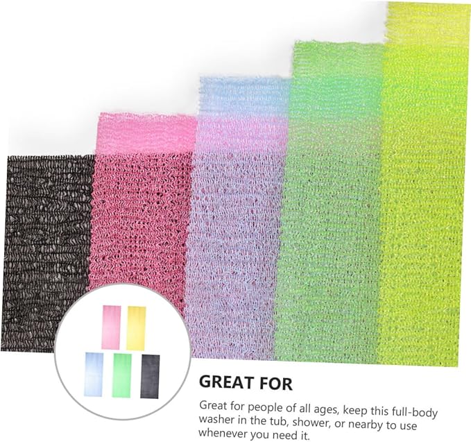 5Pcs Long Strap Back Washer Exfoliating Scrubber for Bathing Skin Massage and Cleaning for Hard to Reach Areas Random Colors Random Color