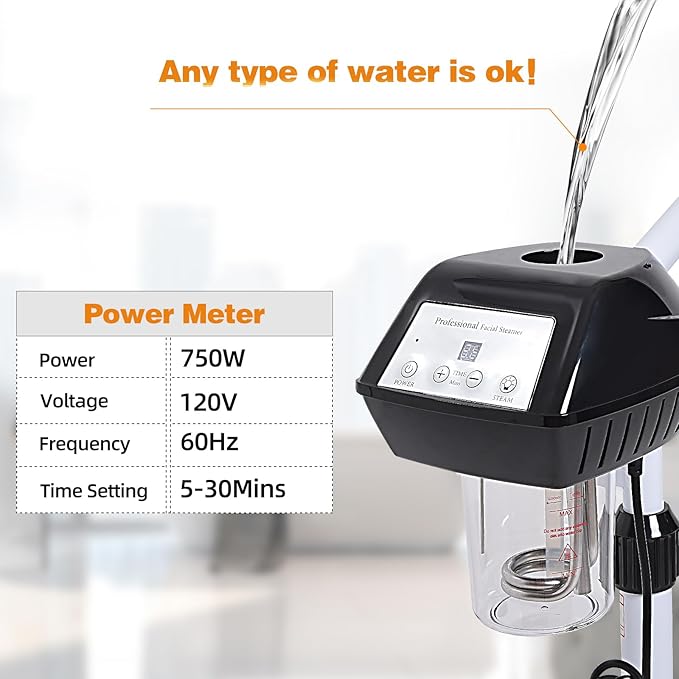 Facial Steamer Professional on Wheels with Time Setting, Estheticians Steamer with More Steam for Deep Cleansing and Hydration, Face Steamer Adjustable Height for Spa, Salon and Home Use