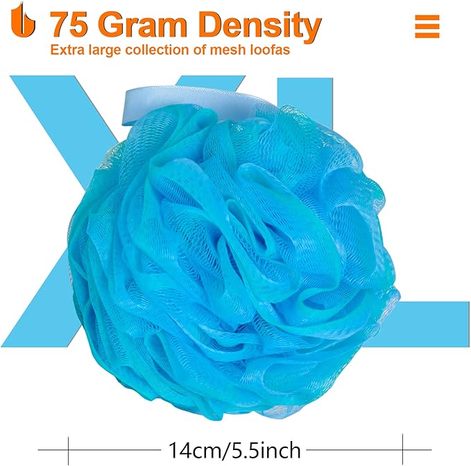 Urbanstrive Shower Bath Sponge XL 75g Soft Shower Loofahs Balls for Body Wash Men Women Bathroom Accessories, 1 Pack, Black (Blue-Green)