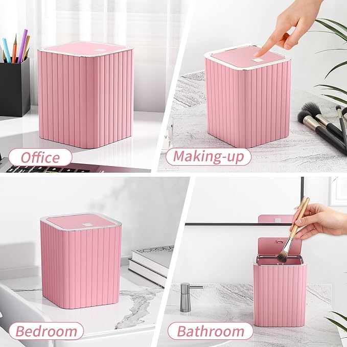 Bathroom Accessory Set - Bathroom Set, 12PC Bathroom Accessories Set, Pink Bathroom Accessories Set, Mini Trash Can, Toilet Brush, Trash Can & Soap Dispenser