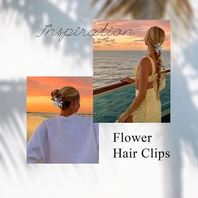 Flower Hair Clips for Women, 4 Pcs Clear Color Hawaiian Flower Hair Claw Clips, Sparkly Cute Large Hibiscus Hair Claw Decorative Accessories For Thick and Thin Hair