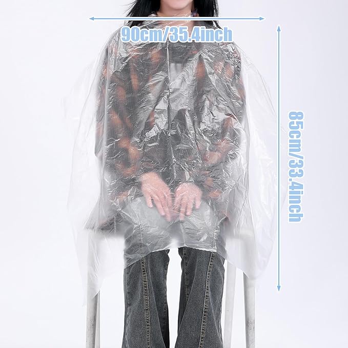 100 Pcs Disposable Hair Cutting Capes Waterproof Barbershop Hair Salon Cape Plastic Dye Coloring Apron Shawl Hairstylist Clear Barber Shampoo Cape (47 x 36 Inch)