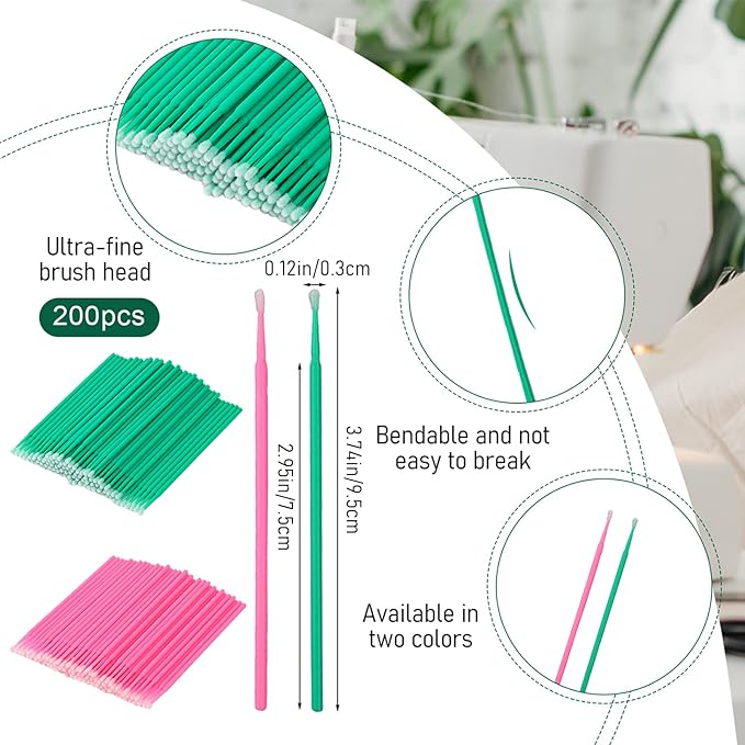 200 Pcs Sewing Machine Cleaning Brushes Tool Kit, Disposable Bendable Pointed Tips Clean Sticks Multi-Purpose Long-Handled Cleaning Swabs for Makeup Cleaning Charging Port Sewing Machine Paint