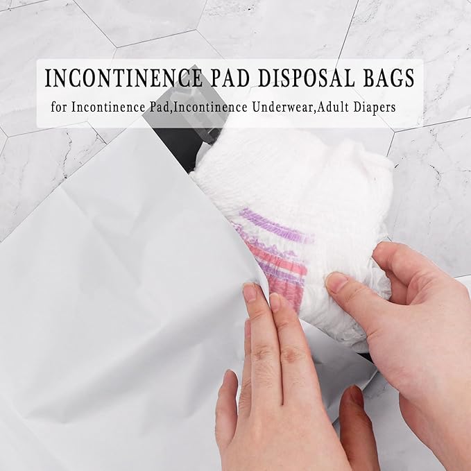White Adult Diaper Disposal Bags, 9.84 x 13.78inches Opaque Disposable Bags for Incontinence Underwear and Adult Diapers - Pack of 100 (with Storage Bag)