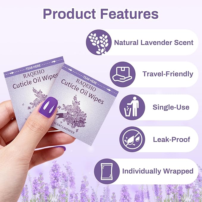 100pcs Cuticle Oil for Nails - Lavender Nails Oil Wipes Travel Size Cuticle Oil Aceite Para Cuticula for Weak, Dry, Damaged Nail, Hand Care Products, Technician Essentials, Sensitive Skin