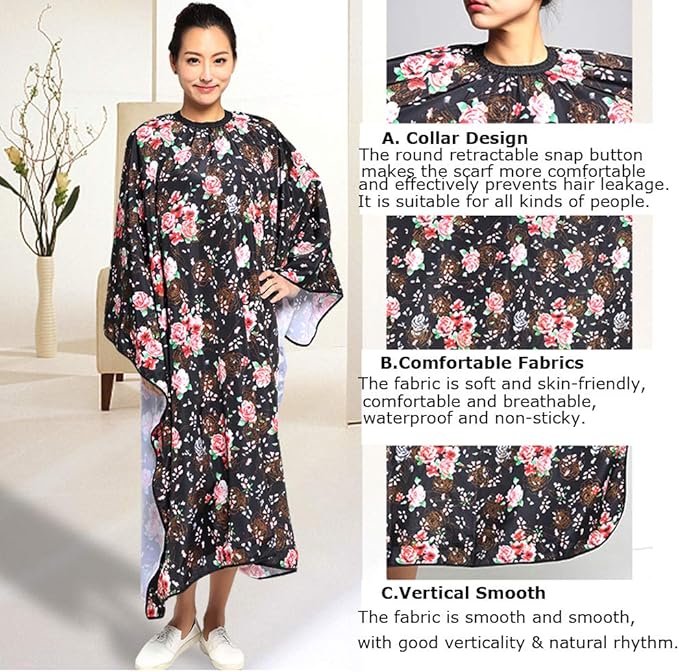 Professional Hair Stylist Color Cape Shampoo&Cutting Hairdressing Capes with Snap Closure,Rose Flower Waterproof Hairdresser Cloth Barber Gown Wrap,55"x63" (Rose)