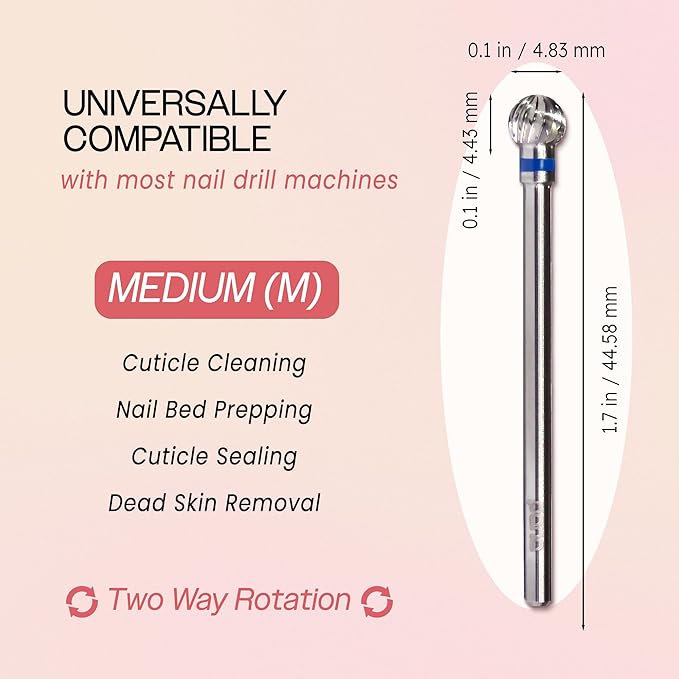PANA 3/32" Carbide Cuticle Nail Drill Bit for Cuticle Cleaning, Dead Skin Removal, Gel Polish & Acrylic Removal, Under Nail Cleaner, Nail Salon, Manicure Tools (Large Ball Head - Silver, Medium)