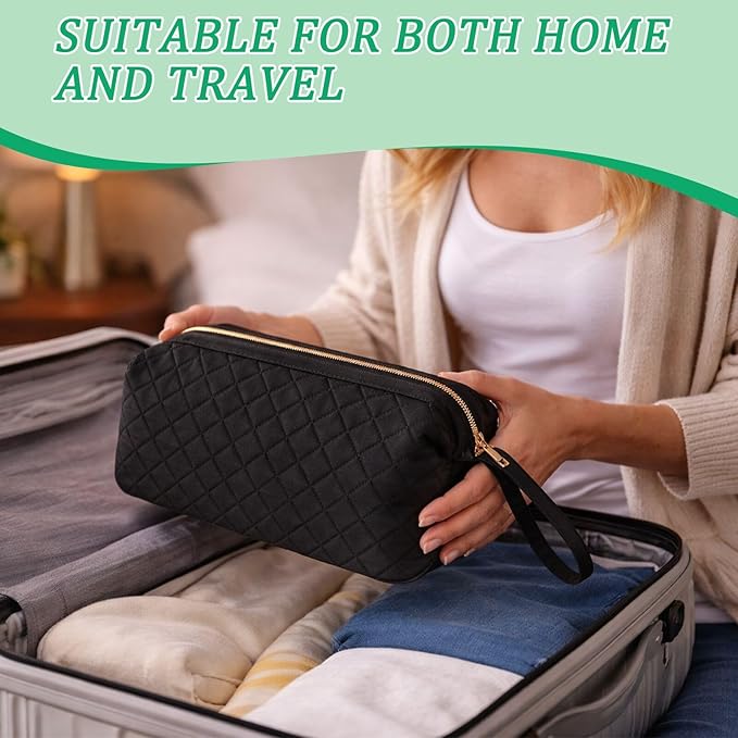 Quilted Hair Tools Travel Bag Organizer,Portable Large Hair Styling Accessories Storage Case for Flat Irons,Straightener,Curling Iron,Hair Dryer (Black)
