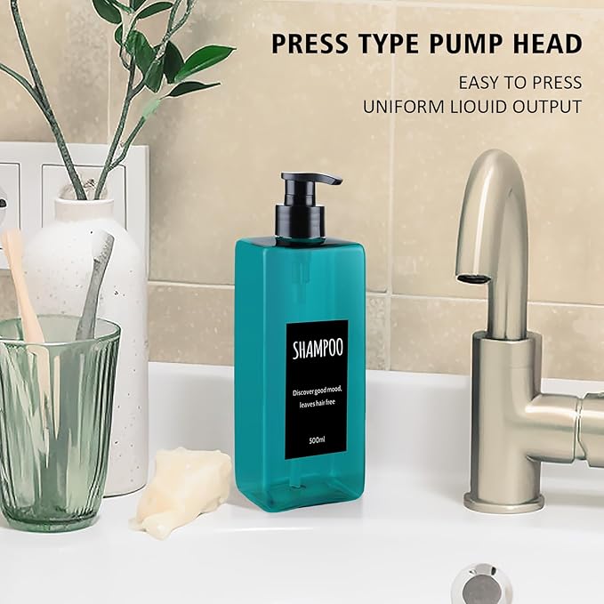 Shampoo and Conditioner Dispenser (Set of 2, 16.9oz) Modern Refillable Shampoo Pump Bottles for Shower Soap - Empty Body Wash Dispenser Set for Bathroom (Blue)