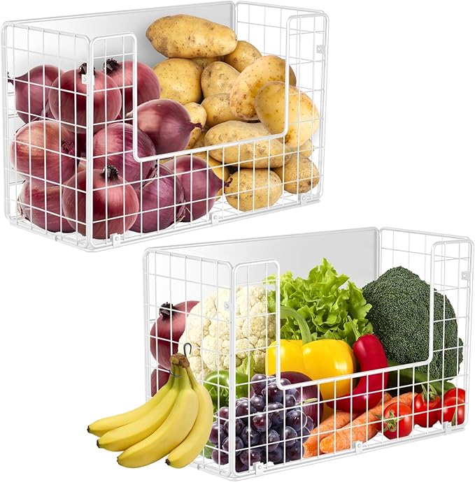 Ofiray-home Magnetic Fridge Shelf, Fruit Potato & Onion Storage Bins, Pantry Organizers, Large Container Basket for Refrigerator, Kitchen Counter, Cabinet (2, White)