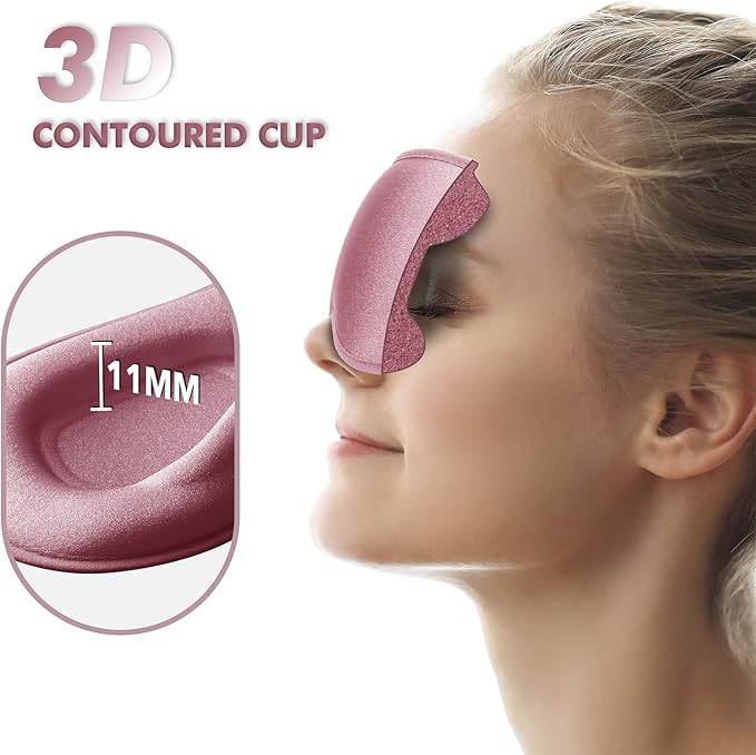 Sleep Eye Mask for Side Sleeper, Lash Extensions 3D Contoured Cup Sleeping Mask for Men Women, Travel Blackout Night Blindfold Eye Shade Cover with Adjustable Strap (Pink-Side Sleeper)