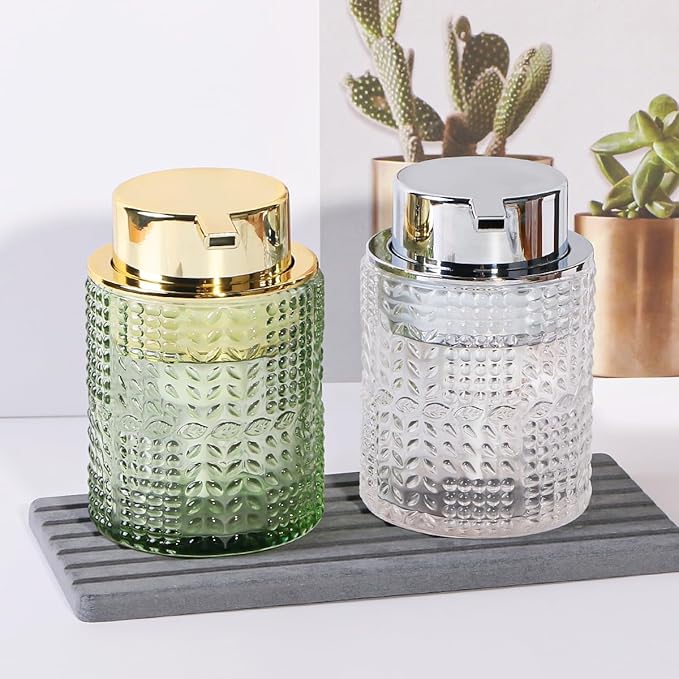 Foaming Hand Soap Dispenser, 10 oz Refillable Clear Glass Foam Soap Dispenser with Large Pump Bottle Container for Kitchen and Bathroom,1 pc