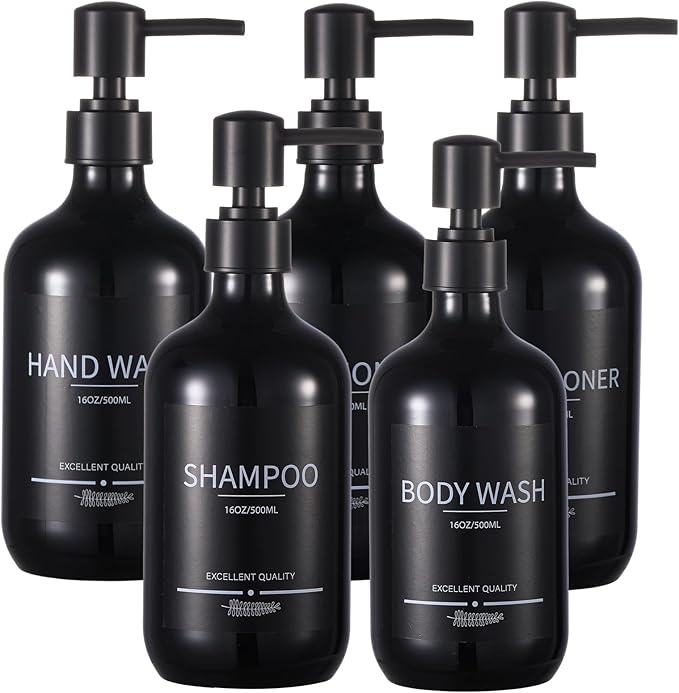 Shampoo and Conditioner Dispenser(5Pack) 16.9oz Refillable Shampoo and Conditioner Bottles,Dispenser for Shower (Black)
