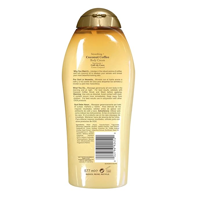 OGX Smoothing + Coconut Coffee Body Cream 19.5 oz (Pack of 3)