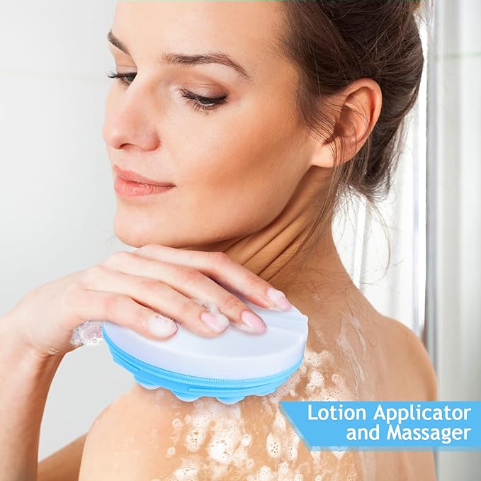 Upgrade Body Lotion Applicator, Oil Cream Applicator Massager Shower Scrubber with 19 Massaging Rollers and Foldable Long Handle, Shower Brush Set Back Oil Cream Applicator for Woman Men