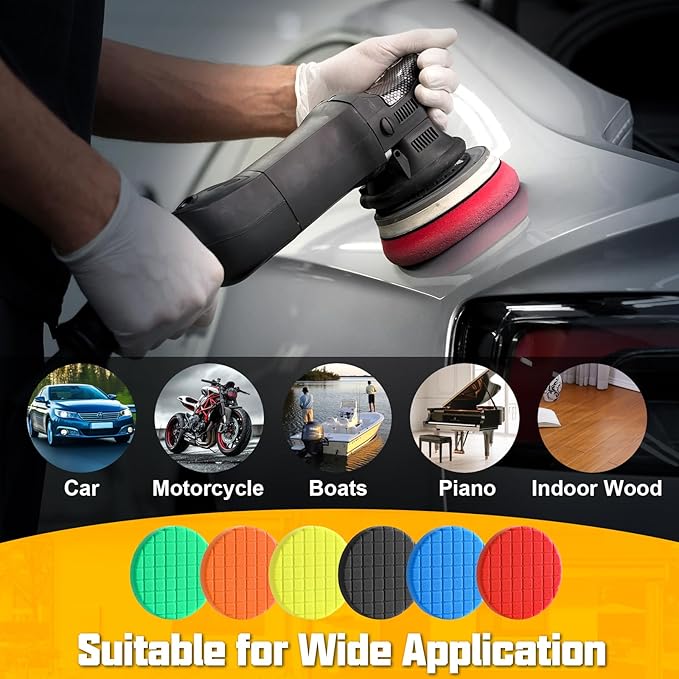 6 PCS Buffing Pads, Polishing Pad Kit 6.5 Inch Face for 6 Inch 150mm Backing Plate Compound, Cutting Polishing Pad Kit for Car Buffer Polisher Compounding, Polishing and Waxing