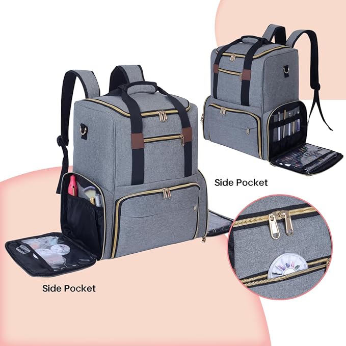 Nail Polish Organizer Backpack Holds 80 Bottles and a Nail Lamp Supplies with 2 Removable Cases Storage Bag Professional Travel Case for Manicurist (Grey)