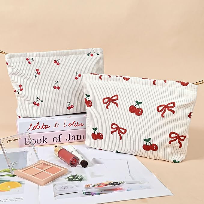 Cute Makeup Pouch for Women Cherries Small Make Up Bag for Purse Zipper Makeup Cosmetic Bags Pouches for Purse Aesthetic Travel Toiletrybags,Red Cherry Cute