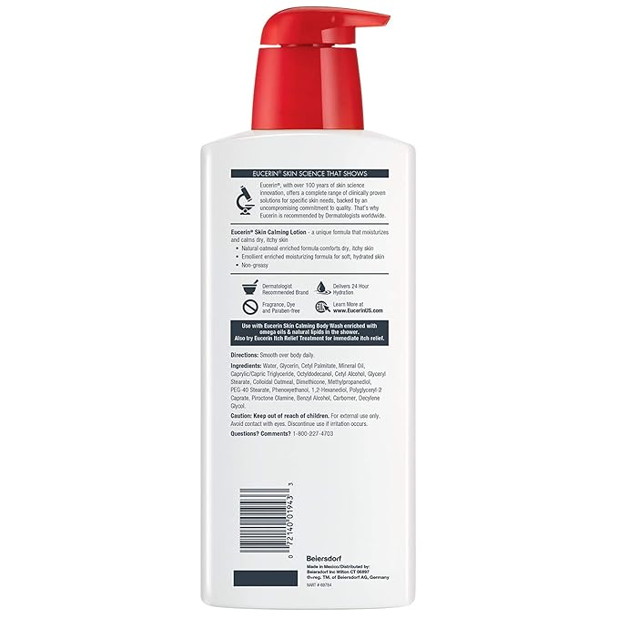 Eucerin Skin Calming Body Lotion, Natural Oatmeal Enriched Body Lotion for Dry, Itchy Skin, 16.9 fl. oz. Bottle